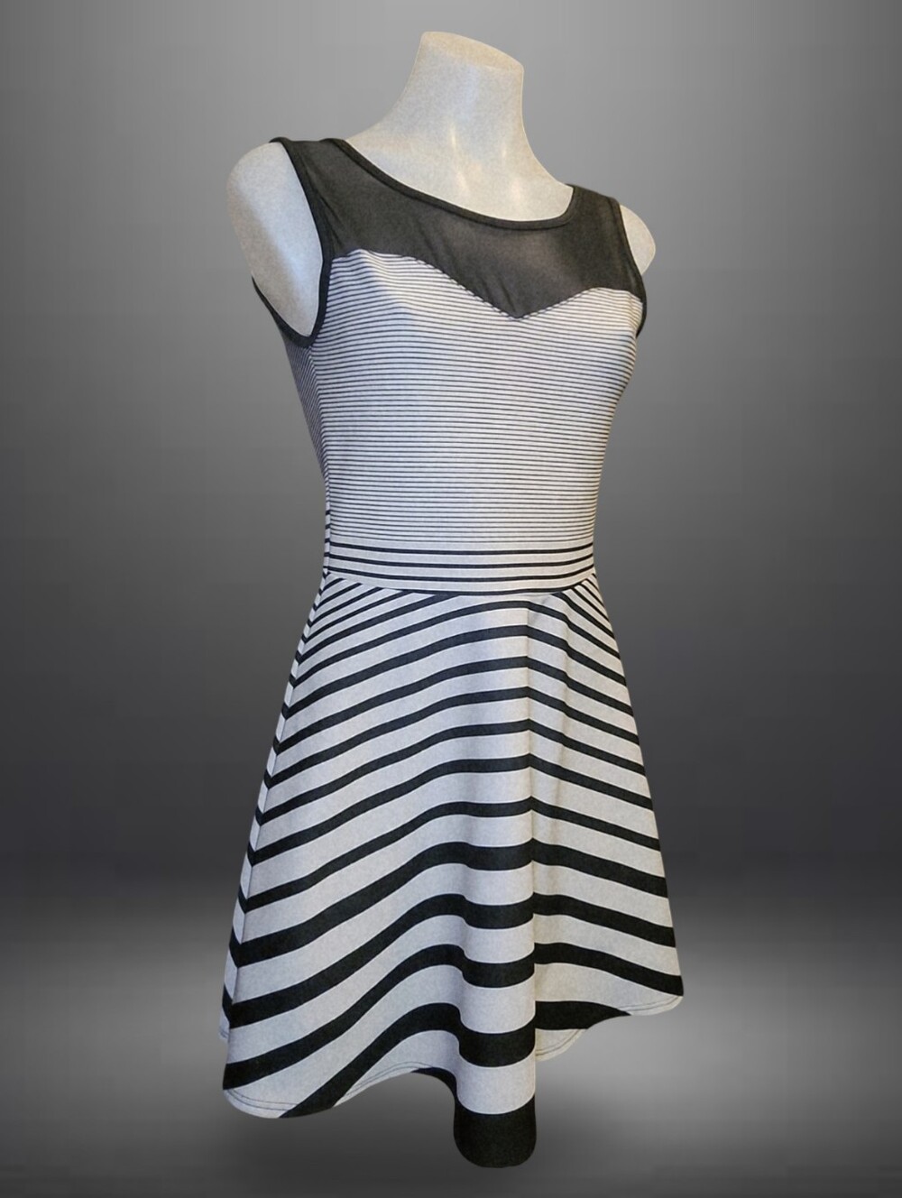 Rolla Coster Black/White Striped Scoop Neck A-Line Short Dress S RCA82